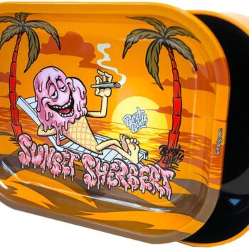 Best Buds Thin Box Rolling Tray with Storage, Sunset Sherbet