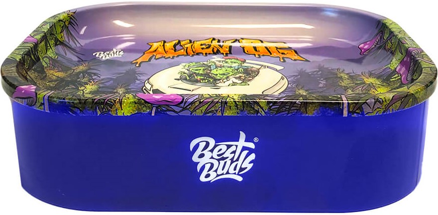 Best Buds Thin Box Rolling Tray with Storage, Alien OG - Image 3