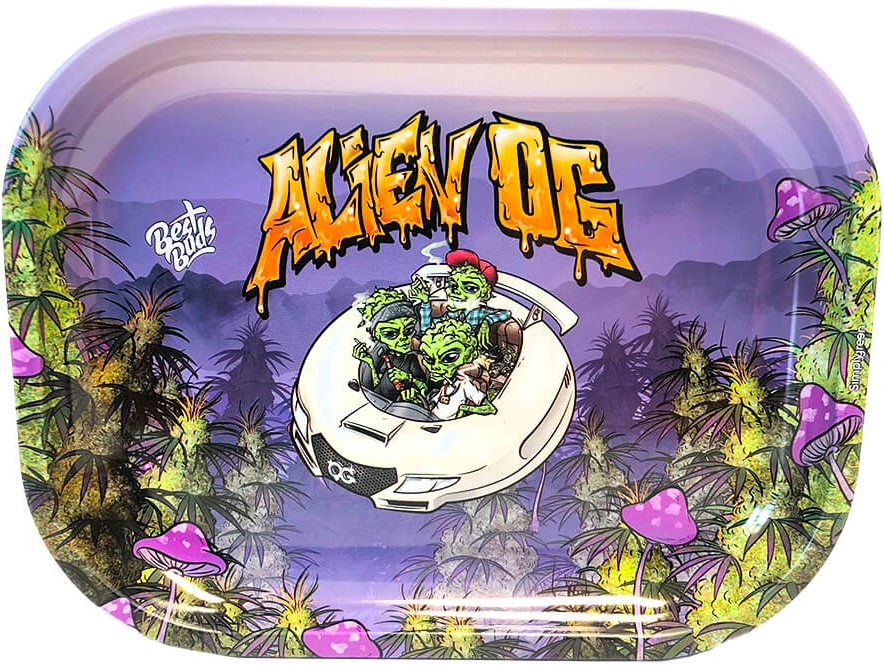 Best Buds Thin Box Rolling Tray with Storage, Alien OG - Image 4